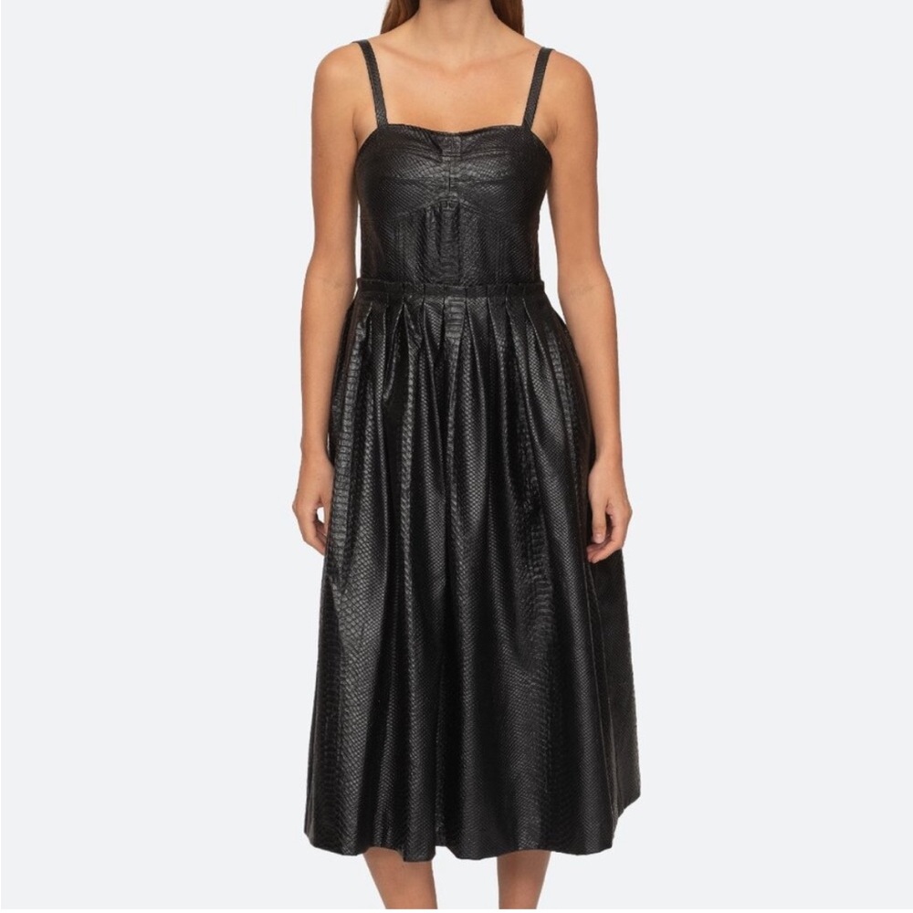 SEA NEW YORK Faux Leather Midi Dress w/ pockets